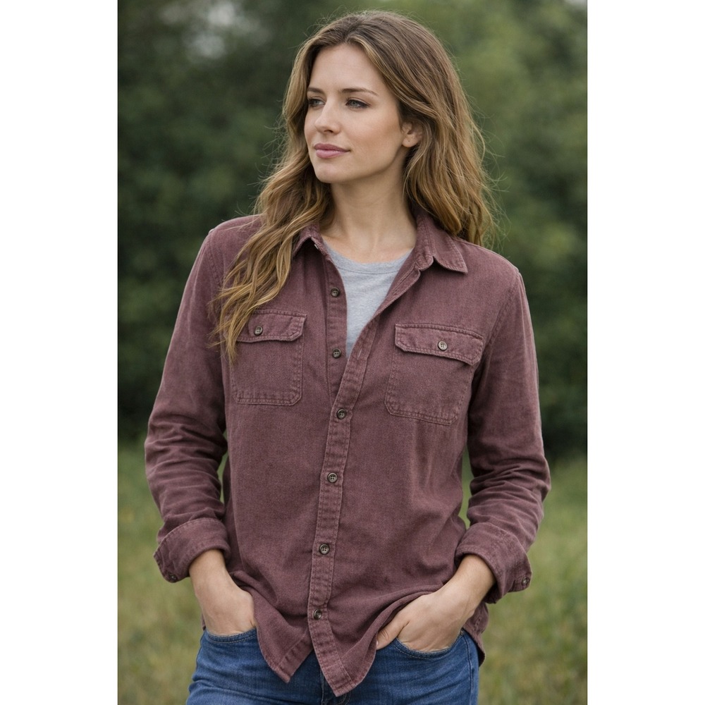 Mutual‎ Weave Womens Brown Long Sleeve Button Down Utility Shirt Size L